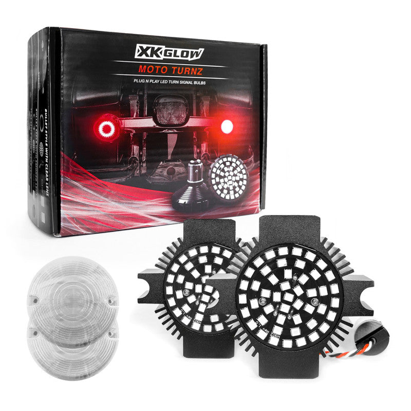 XK Glow Motorcycle Rear LED Turn Signal Kit - Flat Style Clear Lenses XK Glow Motorcycle Rear LED Turn Signal Kit - Flat Style Clear Lenses