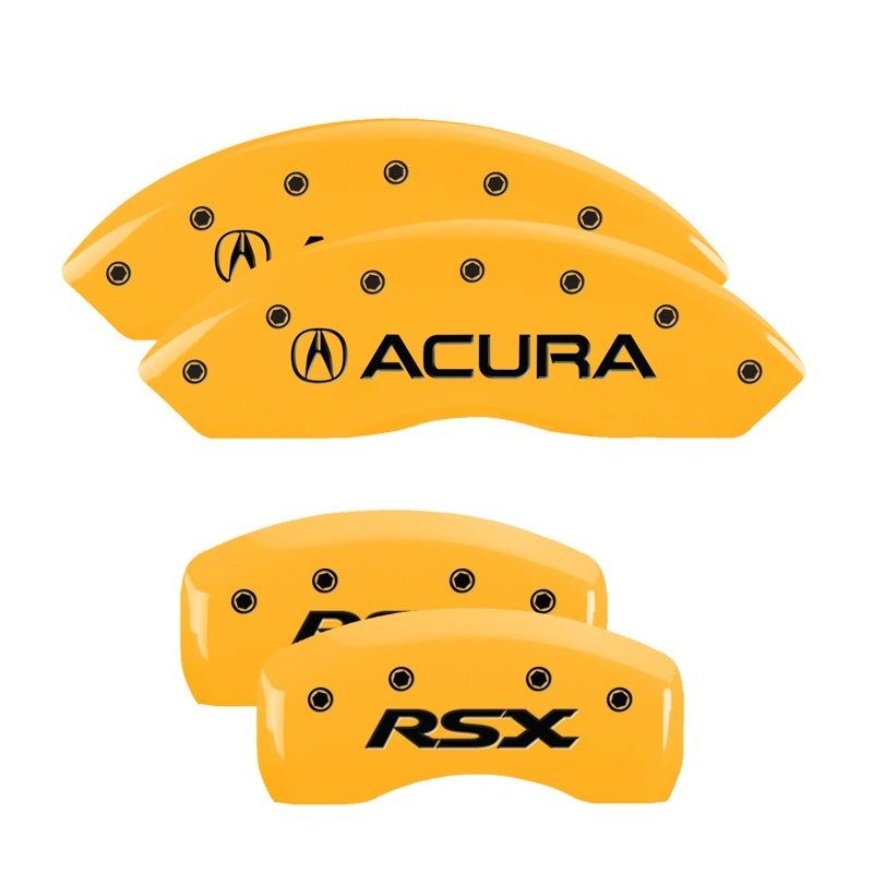 MGP 4 Caliper Covers Engraved Front Acura Rear RSX Yellow Finish Black Char 2002 Acura RSX MGP 4 Caliper Covers Engraved Front Acura Rear RSX Yellow Finish Black Char 2002 Acura RSX
