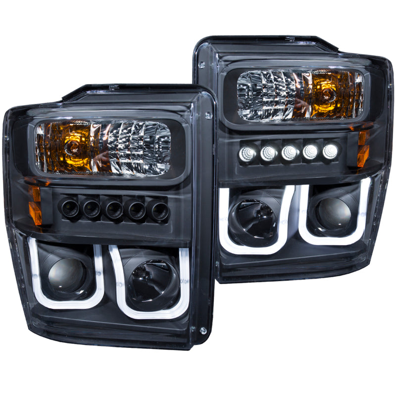 ANZO 2008-2010 Ford F-250 Projector Headlights w/ U-Bar Black ANZO 2008-2010 Ford F-250 Projector Headlights w/ U-Bar Black