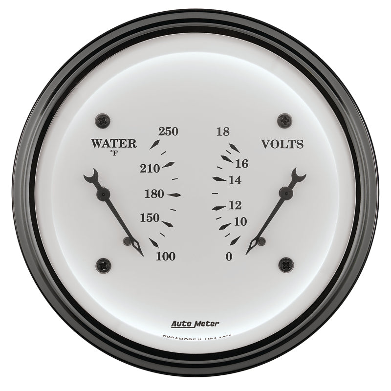 AutoMeter Gauge Dual Wtmp & Volt 3-3/8in. 250 Deg. F & 18V Elec Old Tyme White AutoMeter Gauge Dual Wtmp & Volt 3-3/8in. 250 Deg. F & 18V Elec Old Tyme White