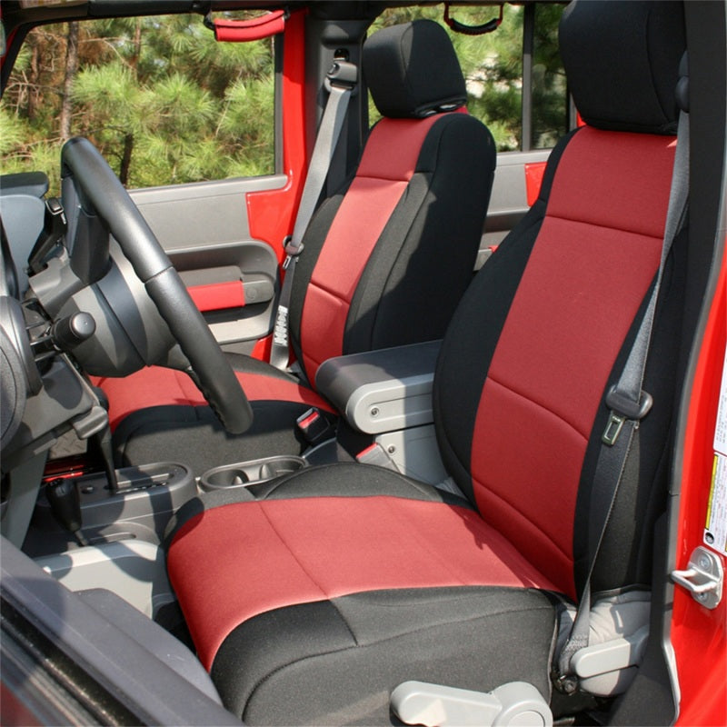 Rugged Ridge Seat Cover Kit Black/Red 07-10 Jeep Wrangler JK 2dr Rugged Ridge Seat Cover Kit Black/Red 07-10 Jeep Wrangler JK 2dr