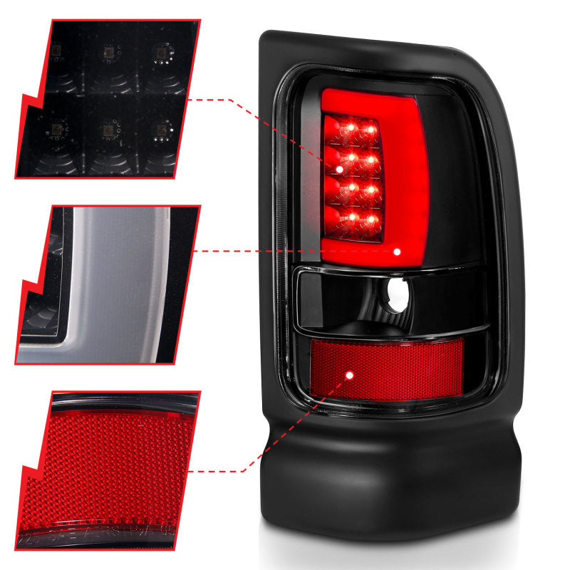 ANZO 1994-2001 Dodge Ram 1500 LED Taillights Plank Style Black w/Clear Lens ANZO 1994-2001 Dodge Ram 1500 LED Taillights Plank Style Black w/Clear Lens