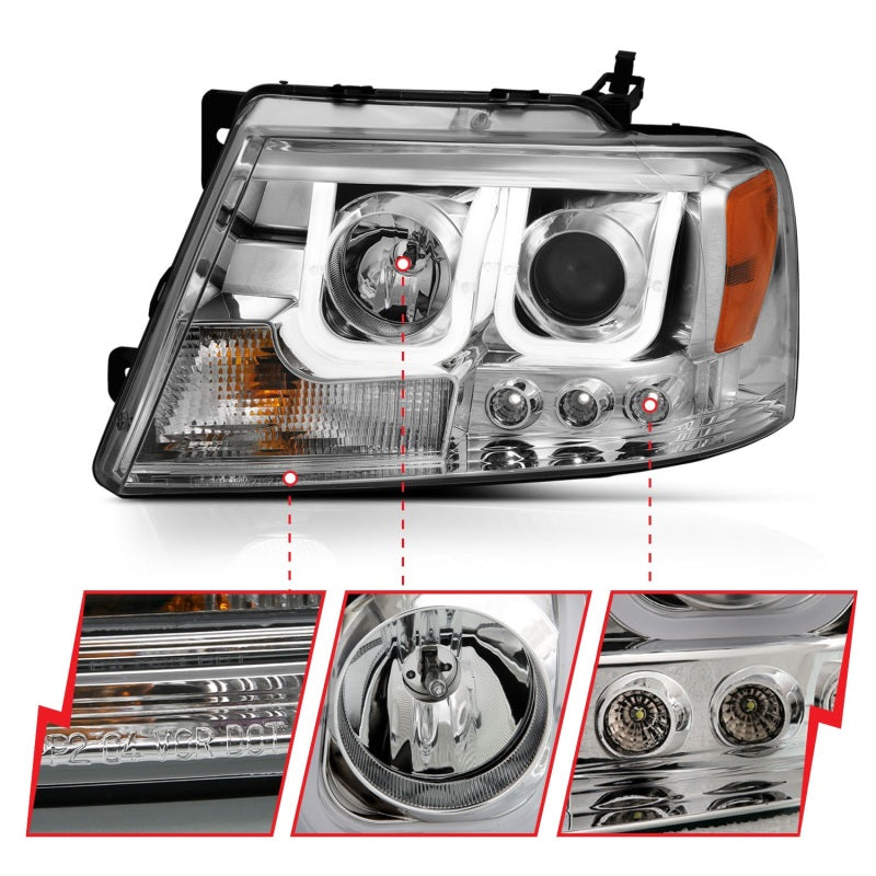 ANZO 2004-2008 Ford F-150 Projector Headlights w/ U-Bar Chrome ANZO 2004-2008 Ford F-150 Projector Headlights w/ U-Bar Chrome