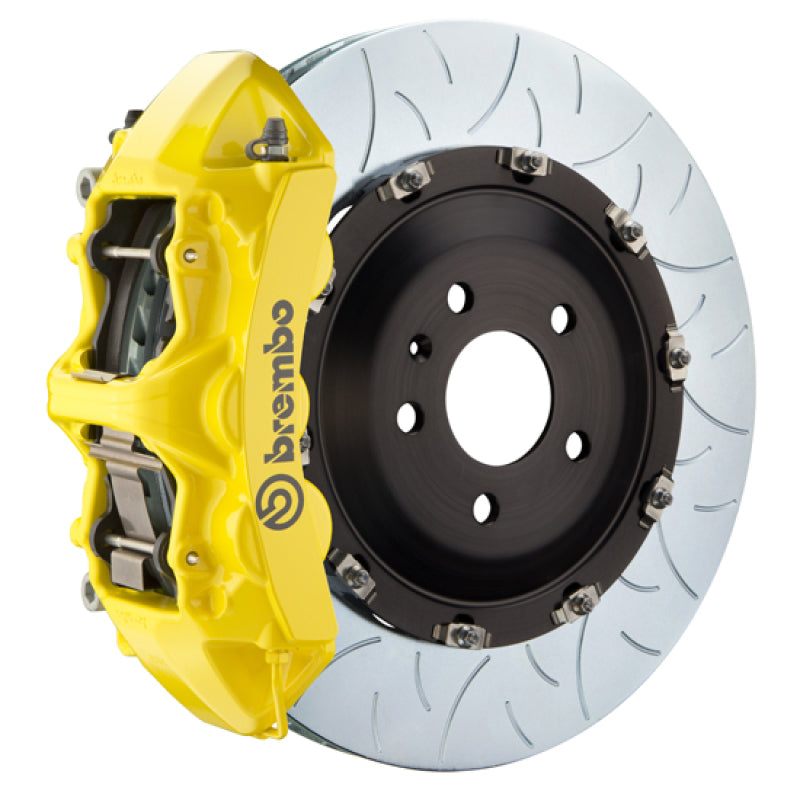 Brembo 15-19 Macan Turbo Front GT BBK 6 Piston Cast 405x34 2pc Rotor Slotted Type3- Yellow Brembo 15-19 Macan Turbo Front GT BBK 6 Piston Cast 405x34 2pc Rotor Slotted Type3- Yellow
