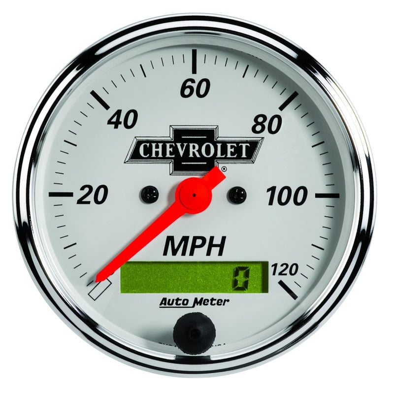 AutoMeter Gauge Speedo 3-1/8in. 120MPH Elec Prog W/ Lcd Odo Chevrolet Heritage Bowtie AutoMeter Gauge Speedo 3-1/8in. 120MPH Elec Prog W/ Lcd Odo Chevrolet Heritage Bowtie