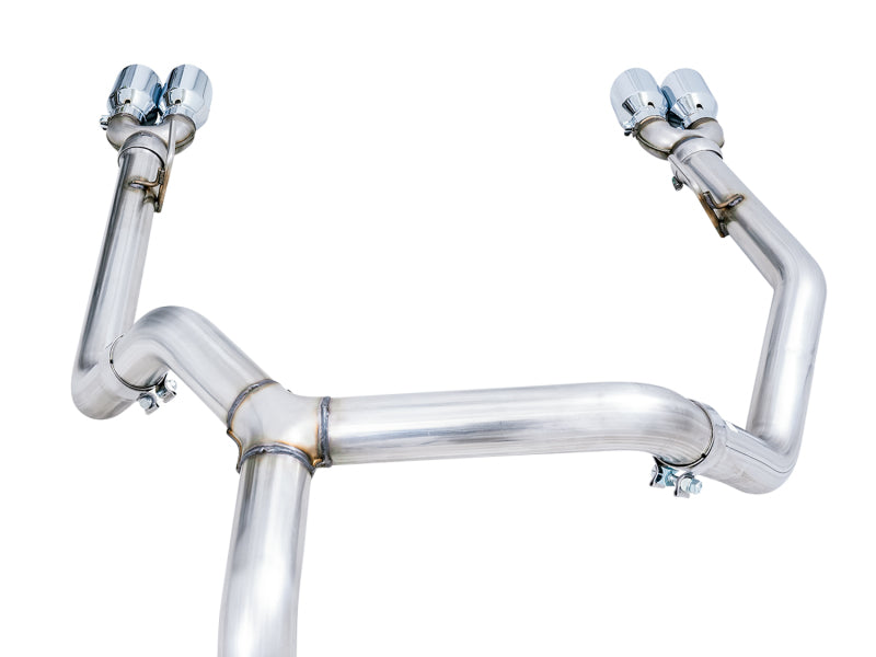 AWE Tuning 4th Gen GM 1500 5.3L 0FG Catback Split Rear Exit (w/ Bumper Cutouts) - Quad Chrome Tips AWE Tuning 4th Gen GM 1500 5.3L 0FG Catback Split Rear Exit (w/ Bumper Cutouts) - Quad Chrome Tips