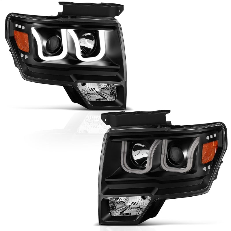 ANZO 2009-2014 Ford F-150 Projector Headlights w/ U-Bar Black ANZO 2009-2014 Ford F-150 Projector Headlights w/ U-Bar Black