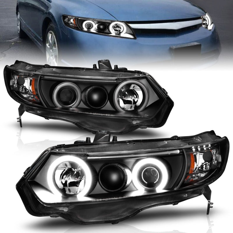 ANZO 2006-2011 Honda Civic Projector Headlights w/ Halo Black (CCFL) ANZO 2006-2011 Honda Civic Projector Headlights w/ Halo Black (CCFL)