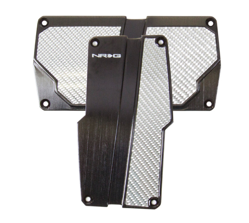 NRG Brushed Aluminum Sport Pedal A/T - Black w/Silver Carbon NRG Brushed Aluminum Sport Pedal A/T - Black w/Silver Carbon