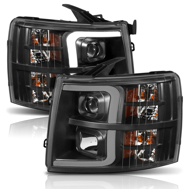 ANZO 07-13 Chevrolet Silverado 1500 Plank Style Projector Headlights Black w/ Amber ANZO 07-13 Chevrolet Silverado 1500 Plank Style Projector Headlights Black w/ Amber