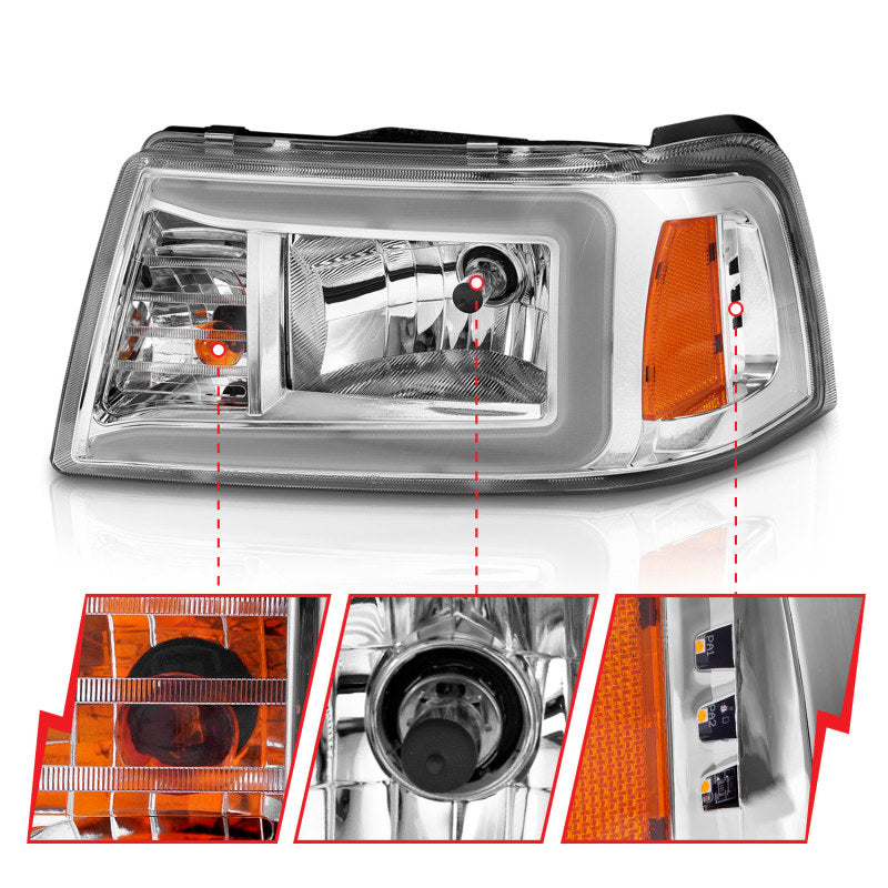 ANZO 2001-2011 Ford Ranger Crystal Headlights w/ Light Bar Chrome Housing ANZO 2001-2011 Ford Ranger Crystal Headlights w/ Light Bar Chrome Housing