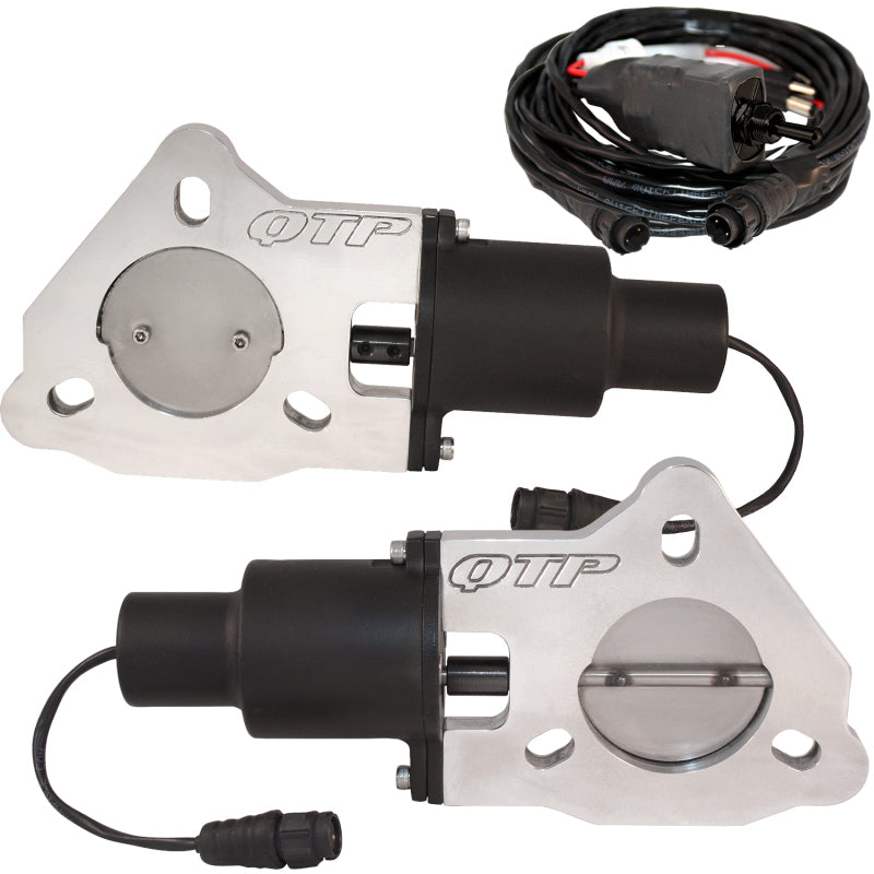 QTP 2.5in Bolt-On QTEC Dual Electric Cutout Valves - Pair QTP 2.5in Bolt-On QTEC Dual Electric Cutout Valves - Pair
