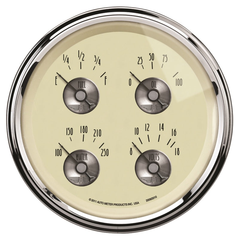 AutoMeter Gauge Quad 5in. 0 Ohm(e) to 90 Ohm(f) Elec Prestige Antq. Ivory AutoMeter Gauge Quad 5in. 0 Ohm(e) to 90 Ohm(f) Elec Prestige Antq. Ivory