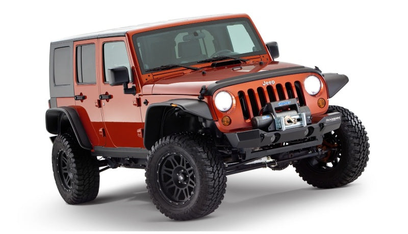 Bushwacker 07-18 Jeep Wrangler Unlimited Flat Style Flares 4pc 4-Door Sport Utility Only - Black Bushwacker 07-18 Jeep Wrangler Unlimited Flat Style Flares 4pc 4-Door Sport Utility Only - Black