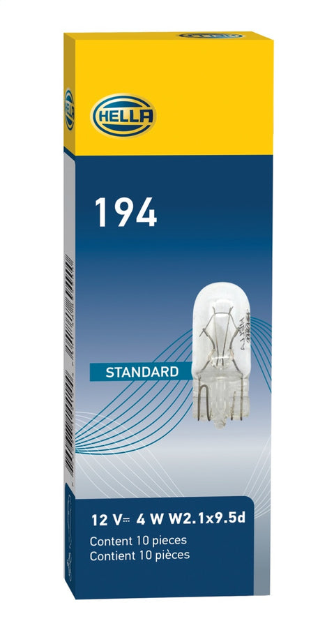 Hella Bulb 194 12V 4W W2.1x9.5d T3.25 (Min. Order QTY 10) Hella Bulb 194 12V 4W W2.1x9.5d T3.25 (Min. Order QTY 10)