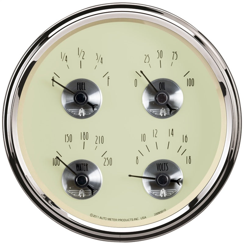 AutoMeter Gauge Quad 5in. 240 Ohm(e) to 33 Ohm(f) Elec Prestige Antq. Ivory AutoMeter Gauge Quad 5in. 240 Ohm(e) to 33 Ohm(f) Elec Prestige Antq. Ivory