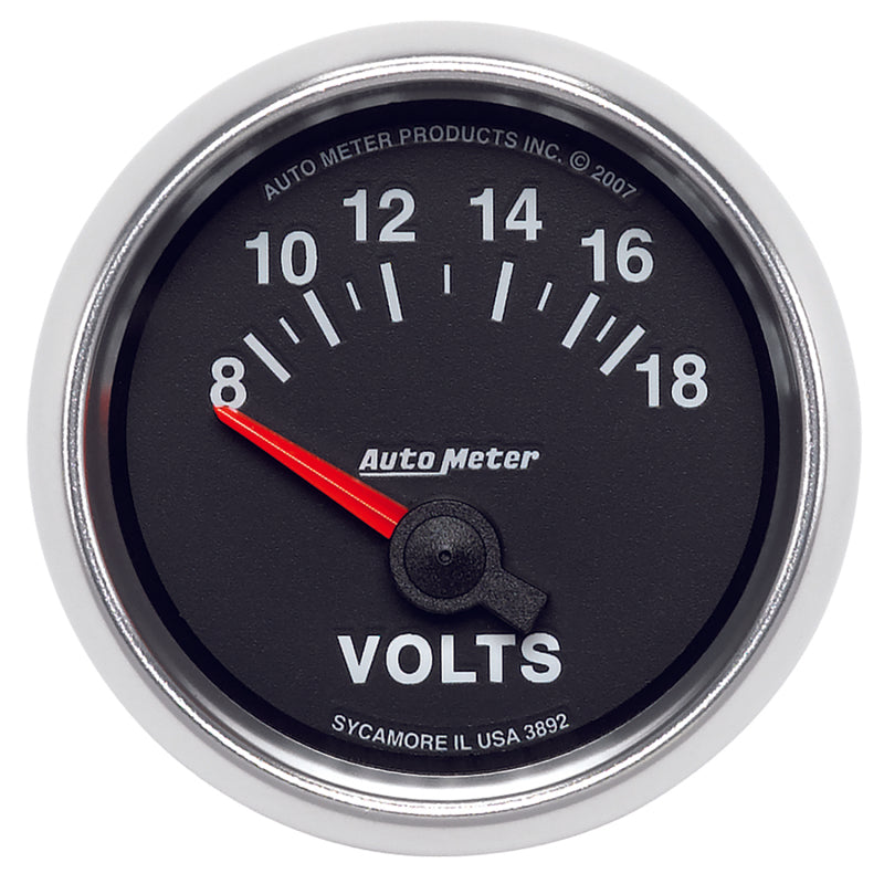 Autometer GS 52mm 8-18 Volts Short Sweep Electronic Voltmeter Gauge Autometer GS 52mm 8-18 Volts Short Sweep Electronic Voltmeter Gauge