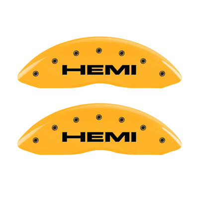 MGP 4 Caliper Covers Engraved Front & Rear Hemi Yellow finish black ch