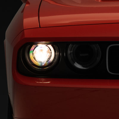 Raxiom 08-14 Dodge Challenger Halo Projctr Headlights w/Sequential Turn Signals-Blk Hsng(Clear Lens)