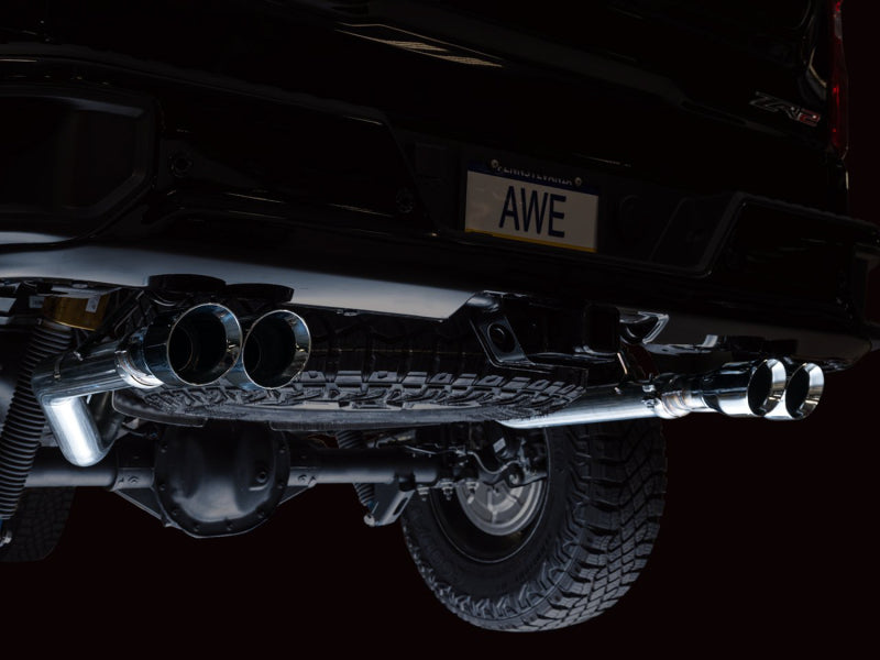 AWE Tuning 22-23 GMC Sierra 1500 AT4X 6.2L 0FG Catback Split Dual (Flat Bumper) - Chrome Silver Tips AWE Tuning 22-23 GMC Sierra 1500 AT4X 6.2L 0FG Catback Split Dual (Flat Bumper) - Chrome Silver Tips