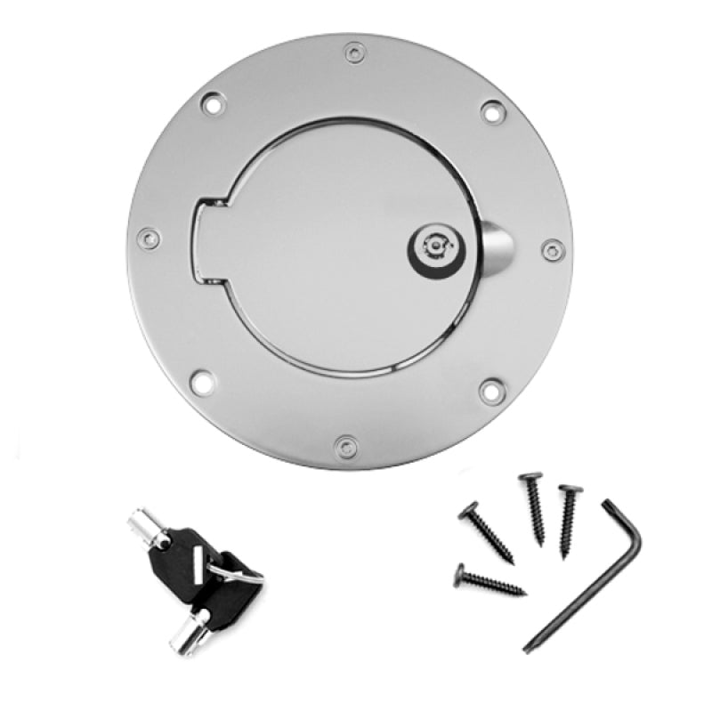 Rugged Ridge Gas Cap Door Locking Brushed Aluminum 97-06 Jeep Wrangler TJ Rugged Ridge Gas Cap Door Locking Brushed Aluminum 97-06 Jeep Wrangler TJ