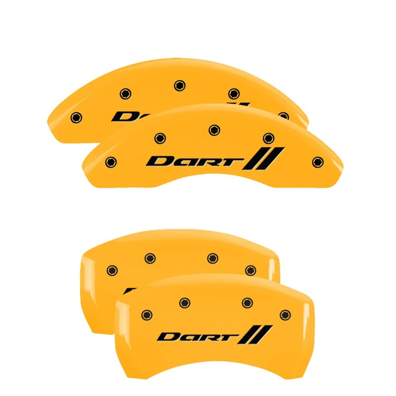 MGP 4 Caliper Covers Engraved Front & Rear With stripes/Dart Yellow finish black ch MGP 4 Caliper Covers Engraved Front & Rear With stripes/Dart Yellow finish black ch