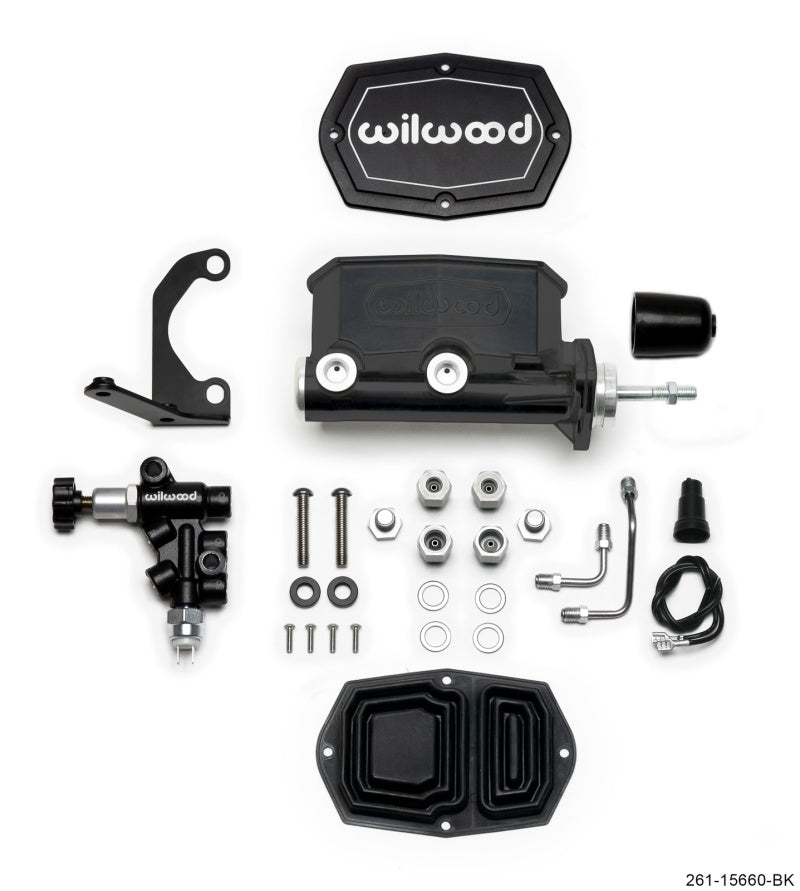 Wilwood Compact Tandem M/C - 15/16in Bore w/RH Bracket and Valve (Pushrod) - Black Wilwood Compact Tandem M/C - 15/16in Bore w/RH Bracket and Valve (Pushrod) - Black