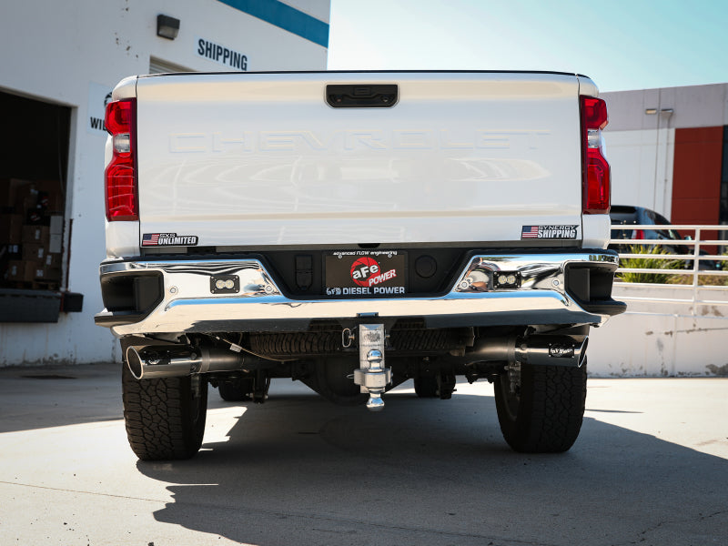 aFe Large Bore-HD 4in 409SS DPF-Back Exhaust System w/Polished Tips 20 GM Diesel Trucks V8-6.6L aFe Large Bore-HD 4in 409SS DPF-Back Exhaust System w/Polished Tips 20 GM Diesel Trucks V8-6.6L