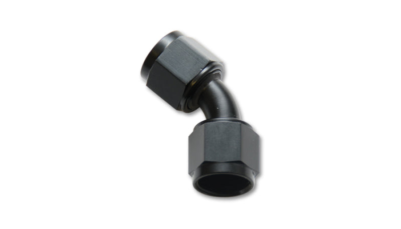 Vibrant -6AN X -6AN Female Flare Swivel 45 Deg Fitting ( AN To AN ) -Anodized Black Only Vibrant -6AN X -6AN Female Flare Swivel 45 Deg Fitting ( AN To AN ) -Anodized Black Only