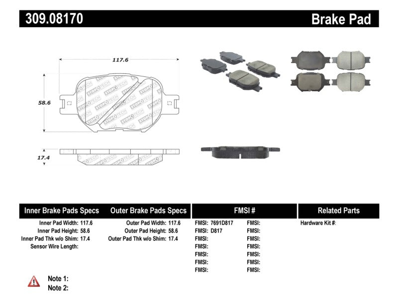 StopTech Performance 05-08 Scion tC/ 01-05 Celica GT/ 00-05 Celica GT-S Front Brake Pads StopTech Performance 05-08 Scion tC/ 01-05 Celica GT/ 00-05 Celica GT-S Front Brake Pads