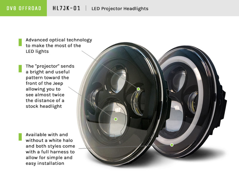 DV8 Offroad 07-18 Jeep Wrangler JK LED Projector Headlights DV8 Offroad 07-18 Jeep Wrangler JK LED Projector Headlights