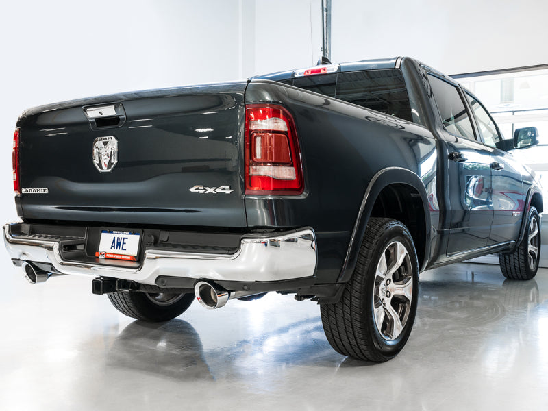 AWE Tuning 19-21 RAM 1500 5.7L (w/Cutouts) 0FG Dual Rear Exit Cat-Back Exhaust - Chrome Silver Tips AWE Tuning 19-21 RAM 1500 5.7L (w/Cutouts) 0FG Dual Rear Exit Cat-Back Exhaust - Chrome Silver Tips