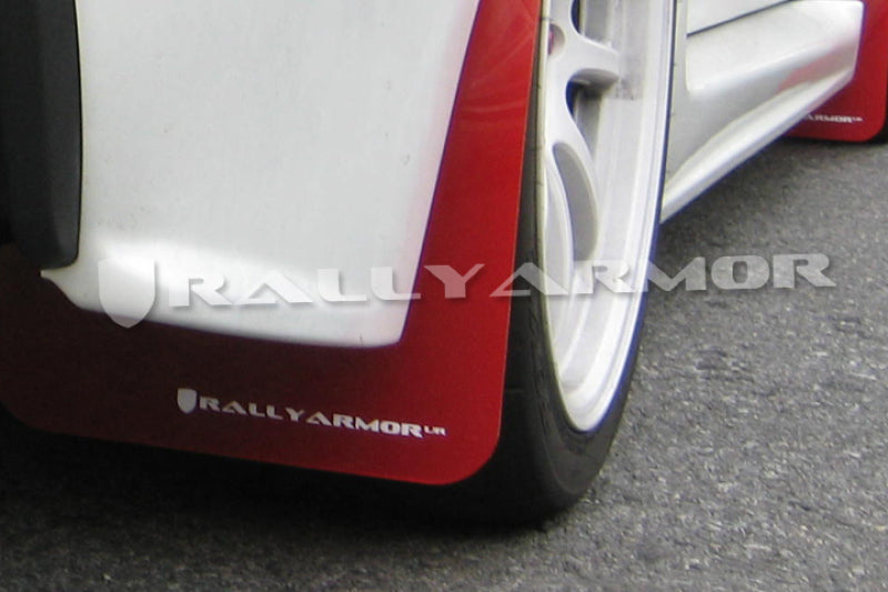 Rally Armor 07-17 Mitsubishi Lancer Red UR Mud Flap w/ White Logo Rally Armor 07-17 Mitsubishi Lancer Red UR Mud Flap w/ White Logo