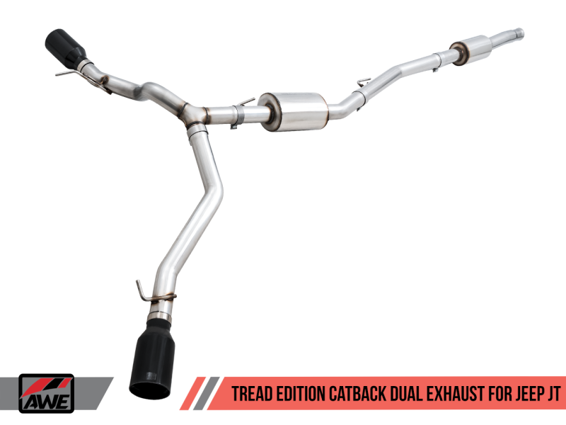 AWE Tuning 20-21 Jeep Gladiator JT 3.6L Tread Edition Cat-Back Dual Exhaust - Diamond Black Tip AWE Tuning 20-21 Jeep Gladiator JT 3.6L Tread Edition Cat-Back Dual Exhaust - Diamond Black Tip
