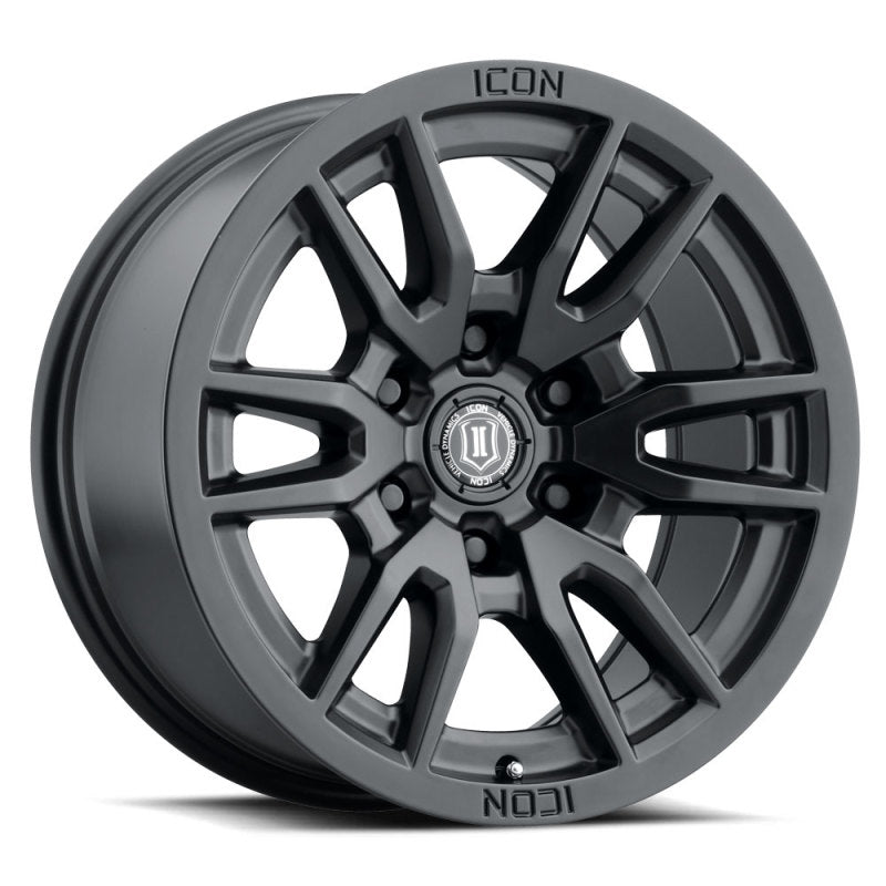 ICON Vector 6 17x8.5 6x5.5 0mm Offset 4.75in BS 106.1mm Bore Satin Black Wheel ICON Vector 6 17x8.5 6x5.5 0mm Offset 4.75in BS 106.1mm Bore Satin Black Wheel