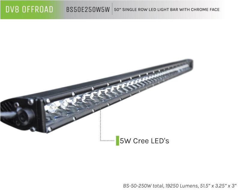 DV8 Offroad 50in Light Bar Slim 250W Spot 5W CREE LED - Black DV8 Offroad 50in Light Bar Slim 250W Spot 5W CREE LED - Black