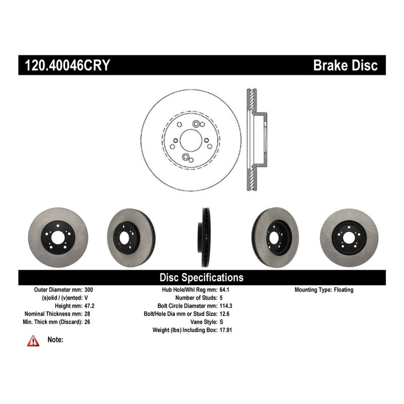 Stoptech 04-10 Acura TSX / 01-03 CL / 01-06 MDX / 05-10 Accord SEDAN Front Performance CRYO Rotor Stoptech 04-10 Acura TSX / 01-03 CL / 01-06 MDX / 05-10 Accord SEDAN Front Performance CRYO Rotor
