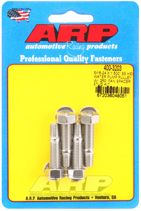 ARP 5/16-24 X 1.500 SS Hex Water Pump Pulley w/ .250in Fan Spacer Stud Kit ARP 5/16-24 X 1.500 SS Hex Water Pump Pulley w/ .250in Fan Spacer Stud Kit