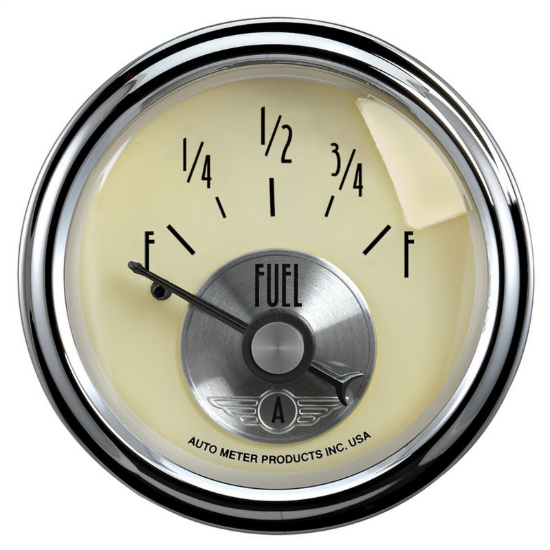 AutoMeter Gauge Fuel Level 2-1/16in. 240 Ohm(e) to 33 Ohm(f) Elec Prestige Antq. Ivory AutoMeter Gauge Fuel Level 2-1/16in. 240 Ohm(e) to 33 Ohm(f) Elec Prestige Antq. Ivory