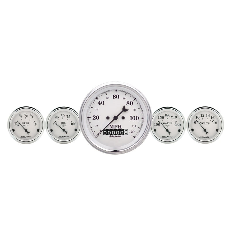 AutoMeter Gauge Kit 2 Pc. Quad & Speedometer 3-3/8in. Old Tyme White AutoMeter Gauge Kit 2 Pc. Quad & Speedometer 3-3/8in. Old Tyme White
