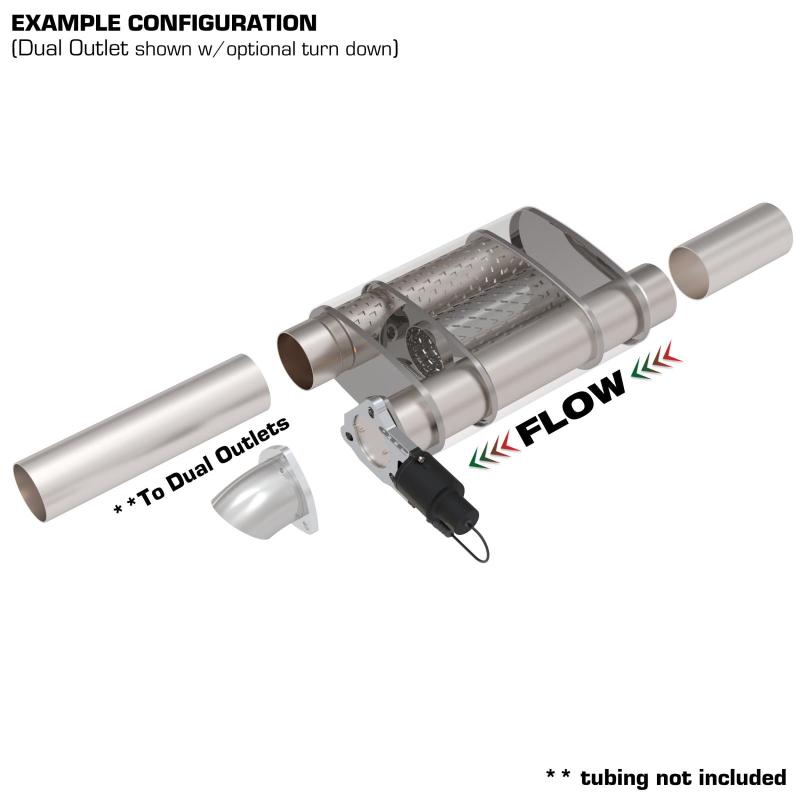 QTP 2.5in Weld-On 304SS Screamer Muffler w/Bolt-On QTEC Electric Cutout QTP 2.5in Weld-On 304SS Screamer Muffler w/Bolt-On QTEC Electric Cutout