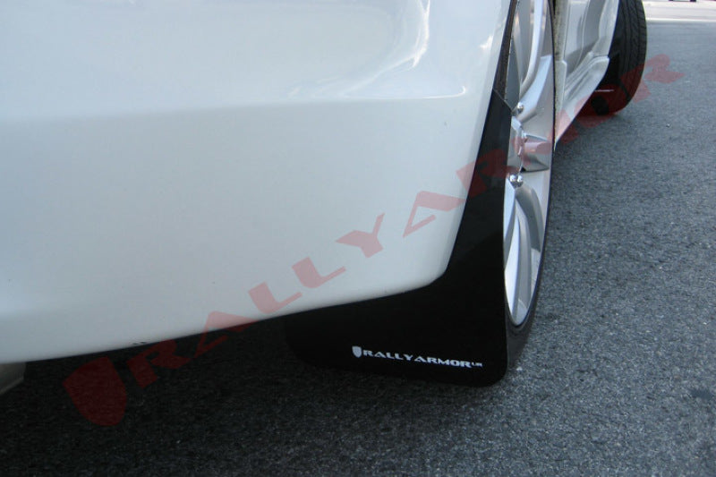 Rally Armor 07-17 Mitsubishi Lancer Black UR Mud Flap w/ White Logo Rally Armor 07-17 Mitsubishi Lancer Black UR Mud Flap w/ White Logo