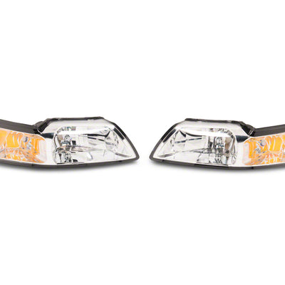 Raxiom 99-04 Ford Mustang Axial Series OEM Style Replacement Headlights- Chrome Housing (Clear Lens)