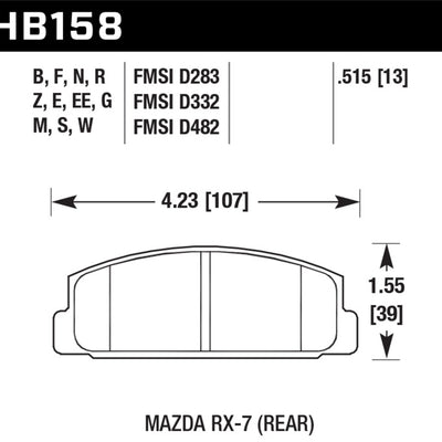 Hawk 84-91 Mazda RX-7 / 03-05 Mazda 6 Blue 9012 Race Rear Brake Pads