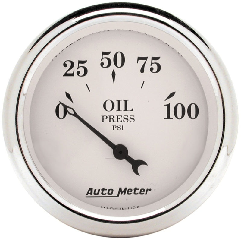 Auto Meter 2-1/16in 100PSI Electronic Oil Pressure Old Tyme White Gauge Auto Meter 2-1/16in 100PSI Electronic Oil Pressure Old Tyme White Gauge