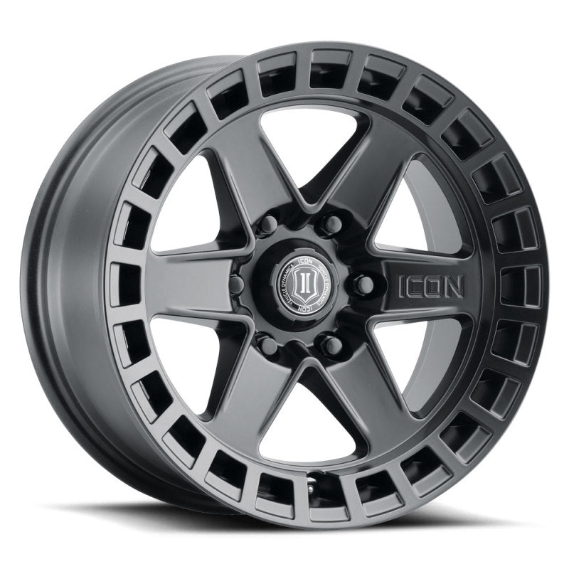 ICON Raider 17x8.5 6x5.5 0mm Offset 4.75in BS Satin Black Wheel ICON Raider 17x8.5 6x5.5 0mm Offset 4.75in BS Satin Black Wheel