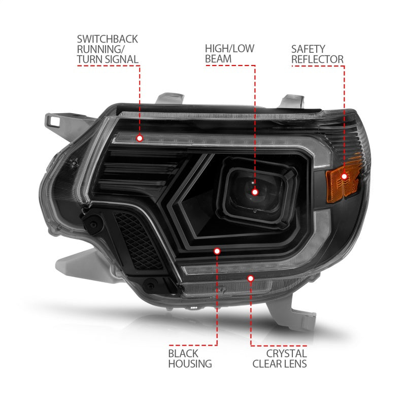 ANZO 12-15 Toyota Tacoma Projector Headlights - w/ Light Bar Switchback Black Housing ANZO 12-15 Toyota Tacoma Projector Headlights - w/ Light Bar Switchback Black Housing