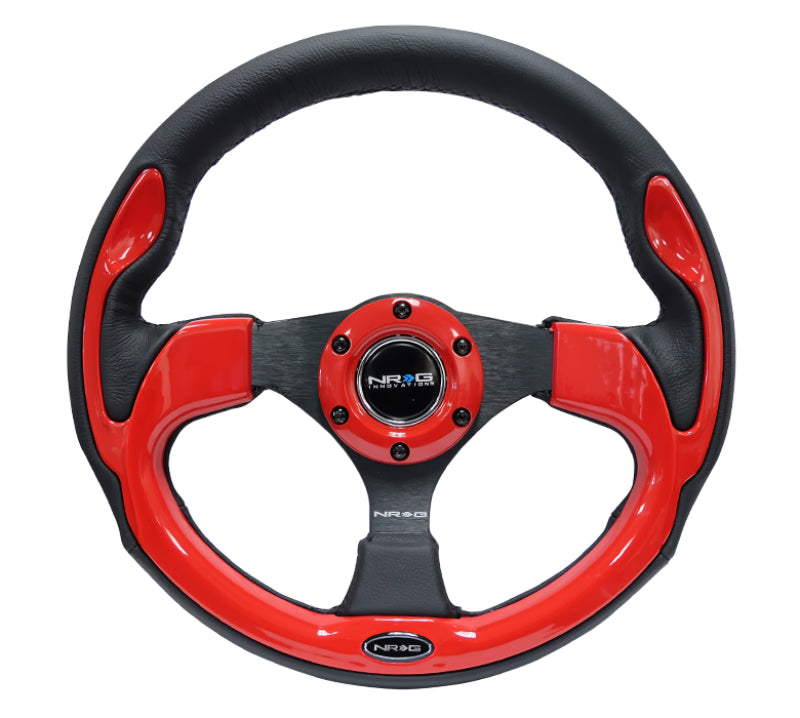 NRG Reinforced Steering Wheel (320mm) Blk w/Red Trim & 5mm 3-Spoke NRG Reinforced Steering Wheel (320mm) Blk w/Red Trim & 5mm 3-Spoke