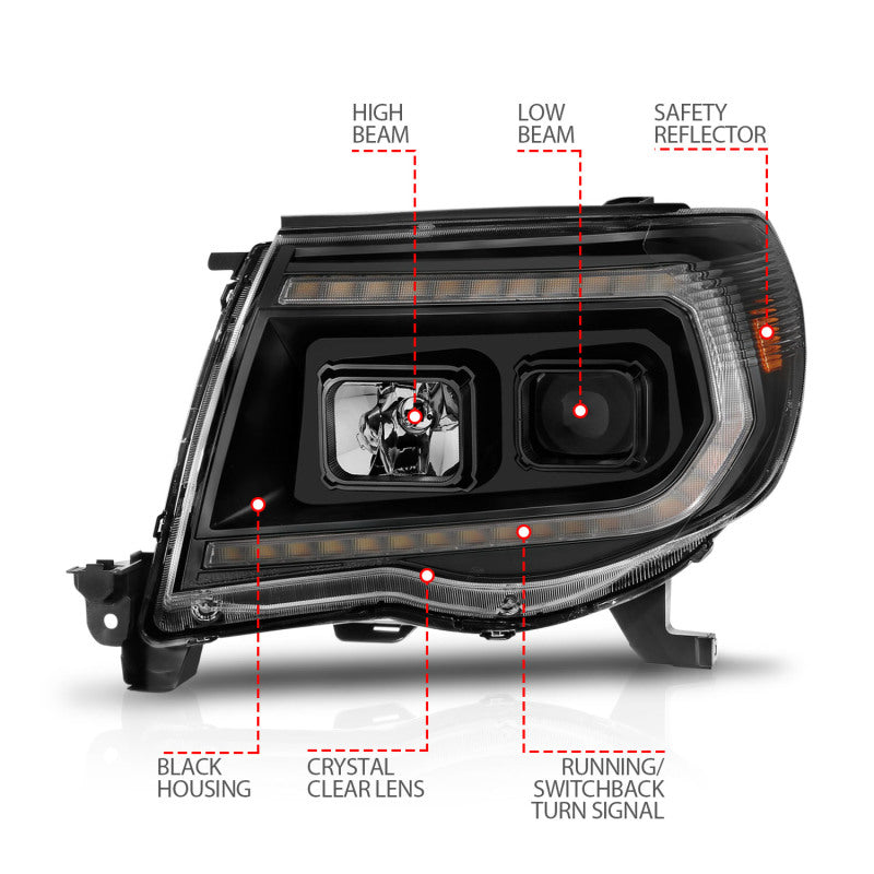 ANZO 05-11 Toyota Tacoma Projector Headlights w/Light Bar Switchback Black Housing ANZO 05-11 Toyota Tacoma Projector Headlights w/Light Bar Switchback Black Housing