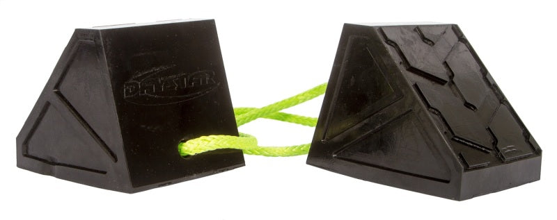 Daystar Dual Wheel Chock With 3 Foot Plasma Rope Tether Daystar Dual Wheel Chock With 3 Foot Plasma Rope Tether